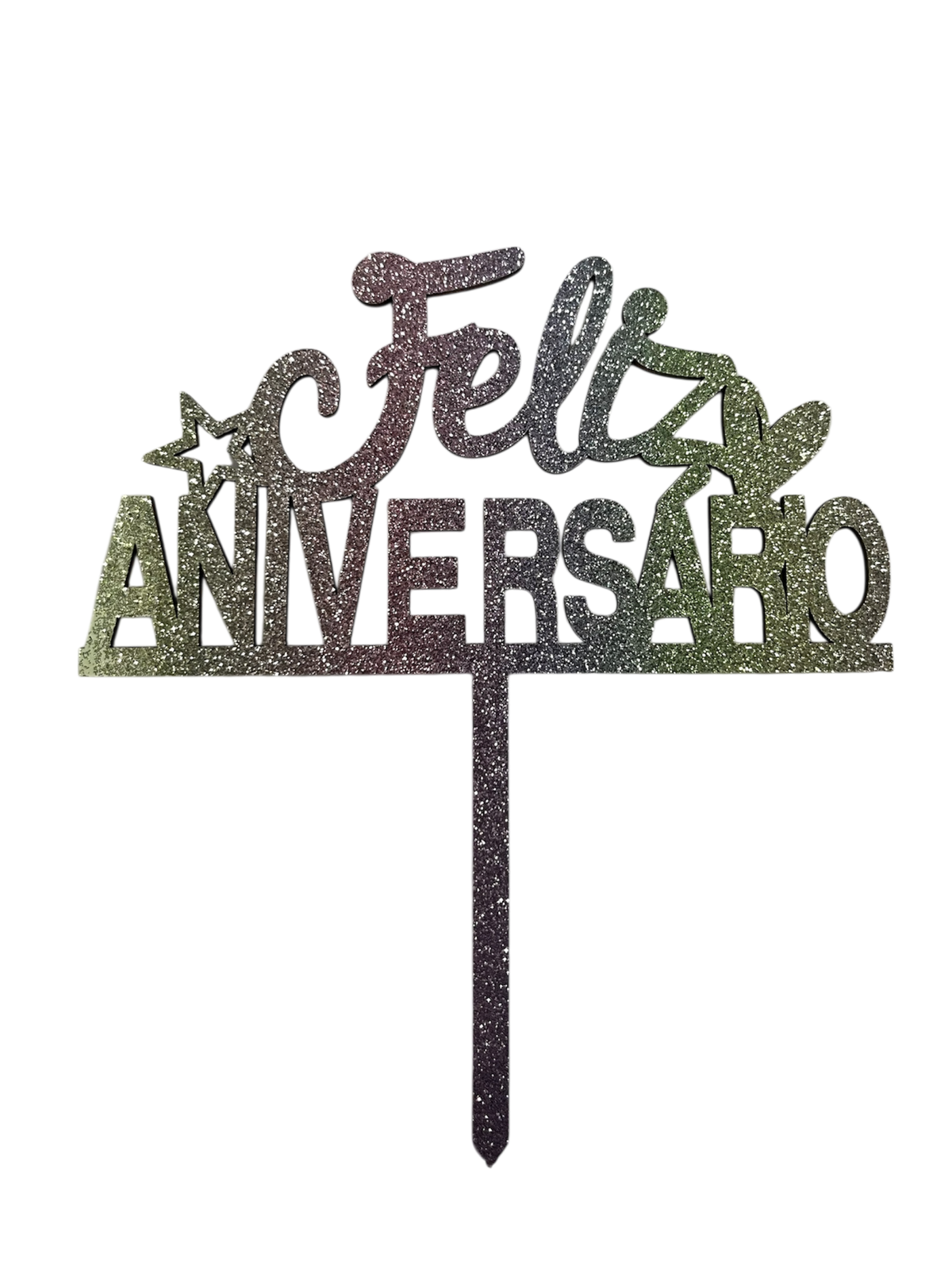 Topo de Bolo Feliz Aniversario - MDF estrela-coração
