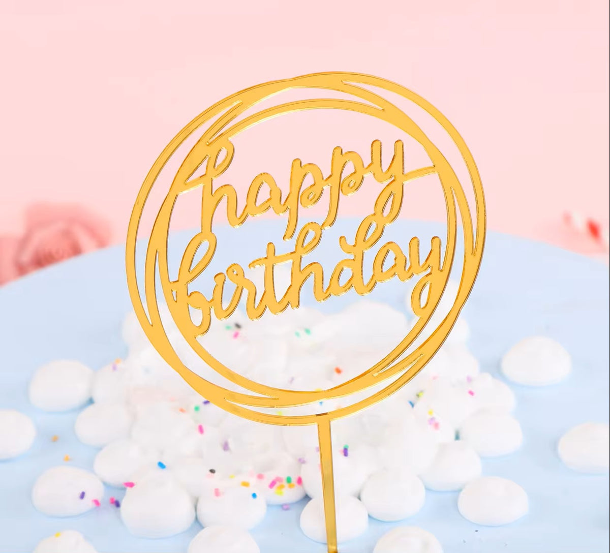 Topo de Bolo Happy Birthday circular -Acrílico