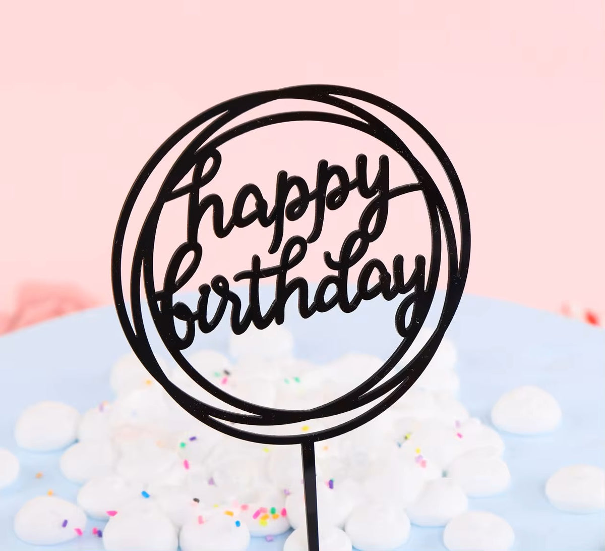 Topo de Bolo Happy Birthday circular -Acrílico