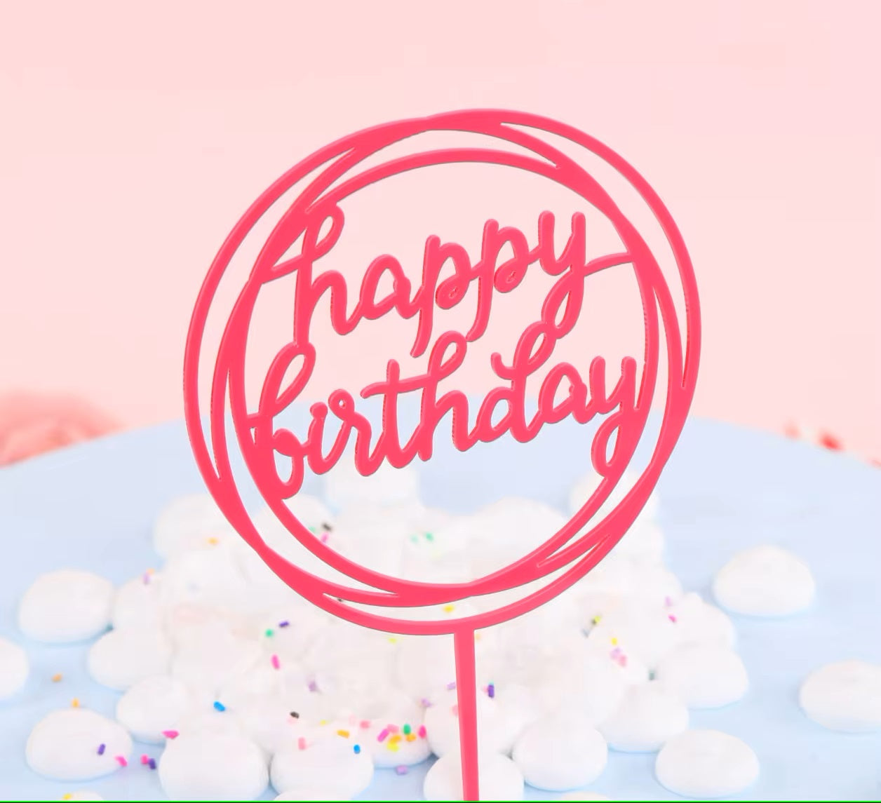 Topo de Bolo Happy Birthday circular -Acrílico
