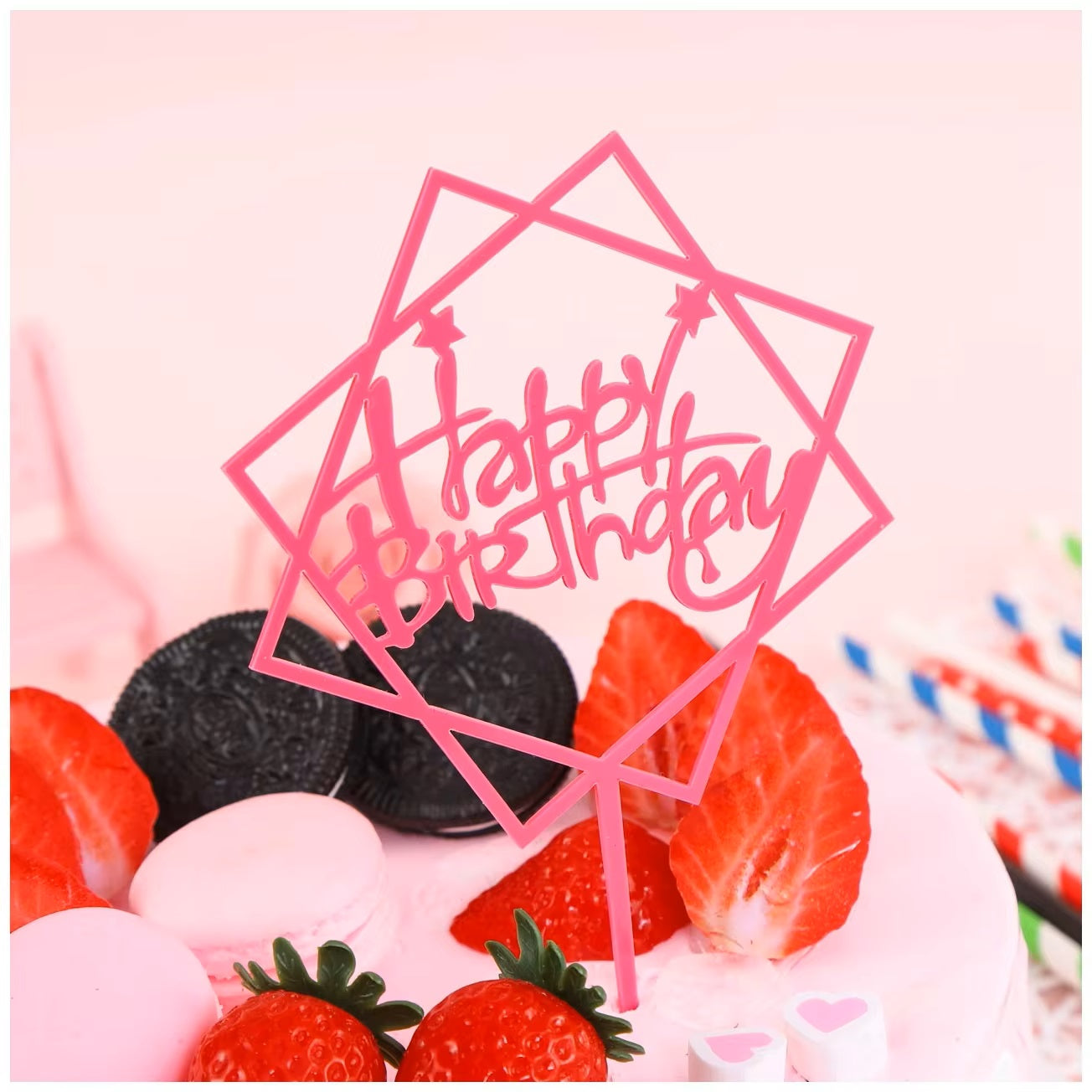 Topo de Bolo Happy Birthday Cuadrado -Acrílico