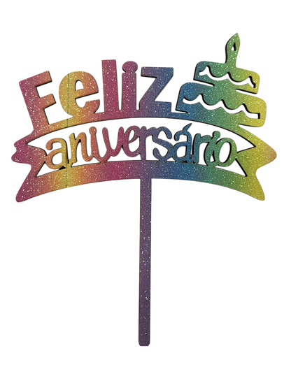 Topo de Bolo Feliz Aniversario  - MDF bolo