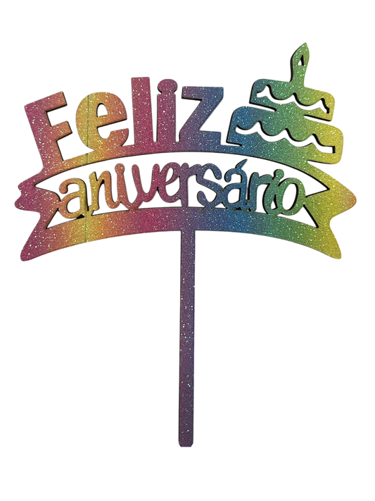 Topo de Bolo Feliz Aniversario  - MDF bolo