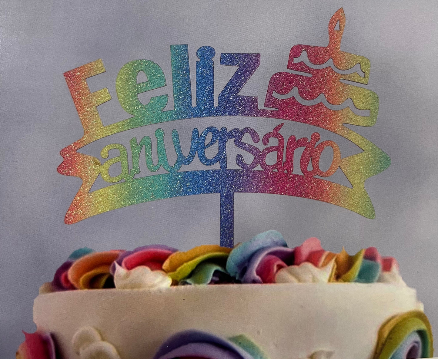 Topo de Bolo Feliz Aniversario  - MDF bolo