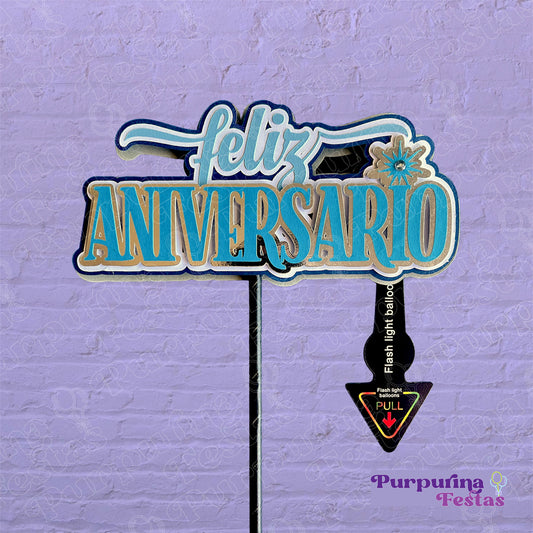 Topo de Bolo Feliz Aniversario (Foguete luz)