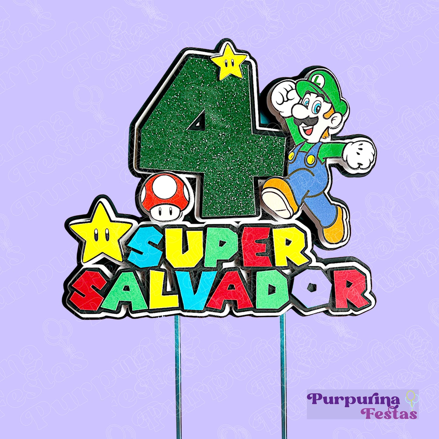 Topo de Bolo Super Mario Bros (Luigi)- personalizado