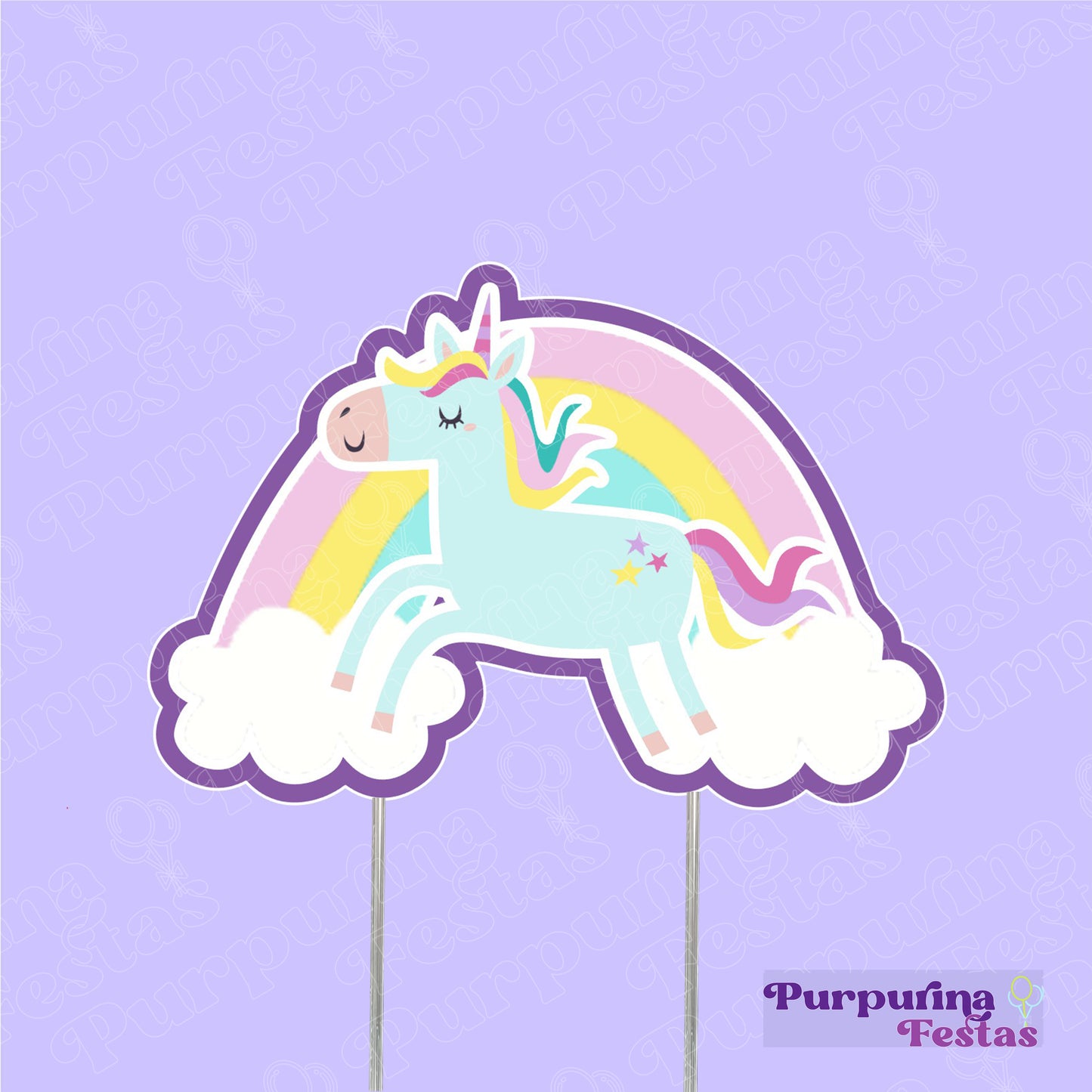 Topo de Bolo Unicornio Cute Turquesa